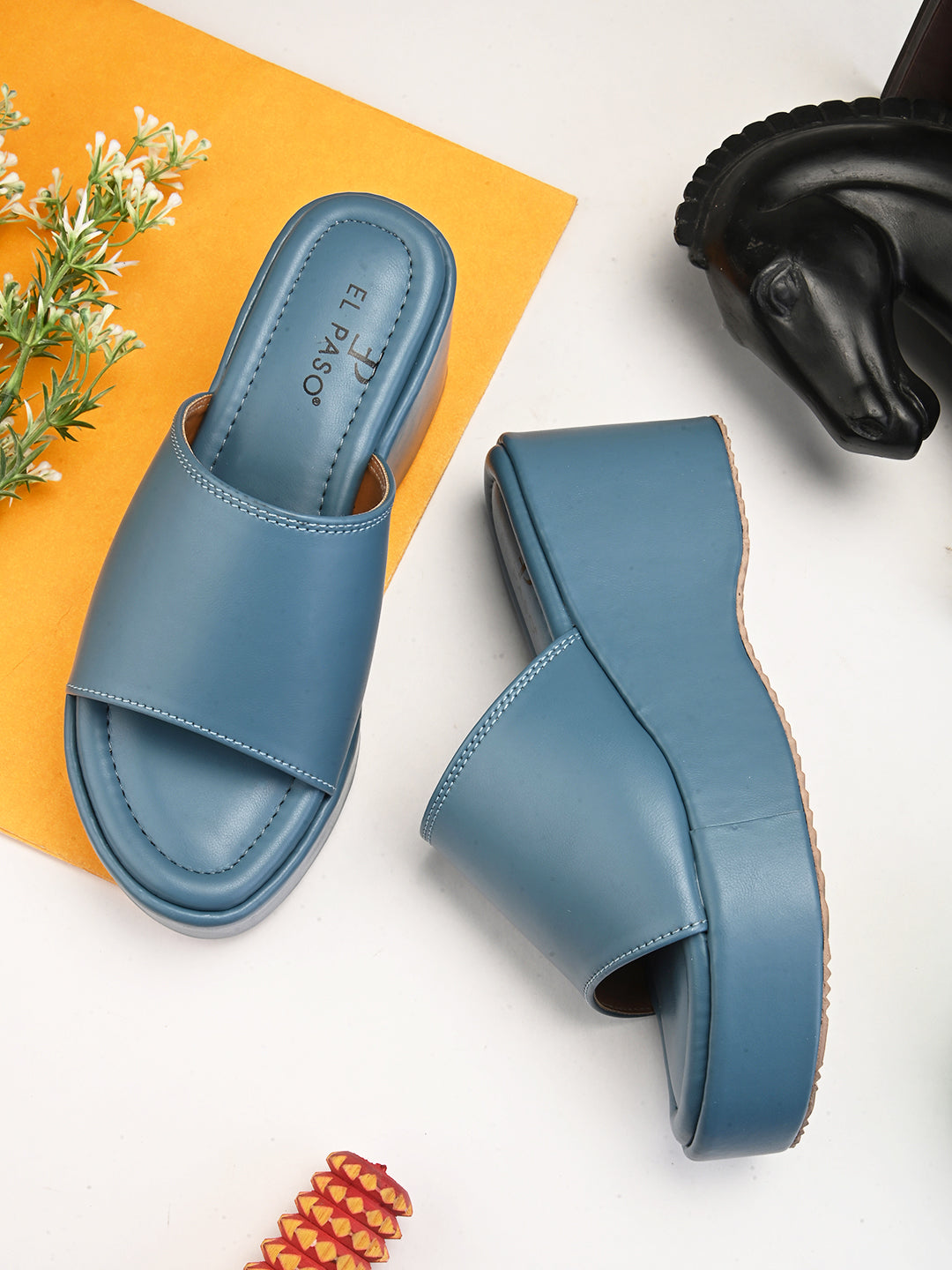 Blue Slip-On Heels For Women