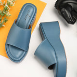 Blue Slip-On Heels For Women