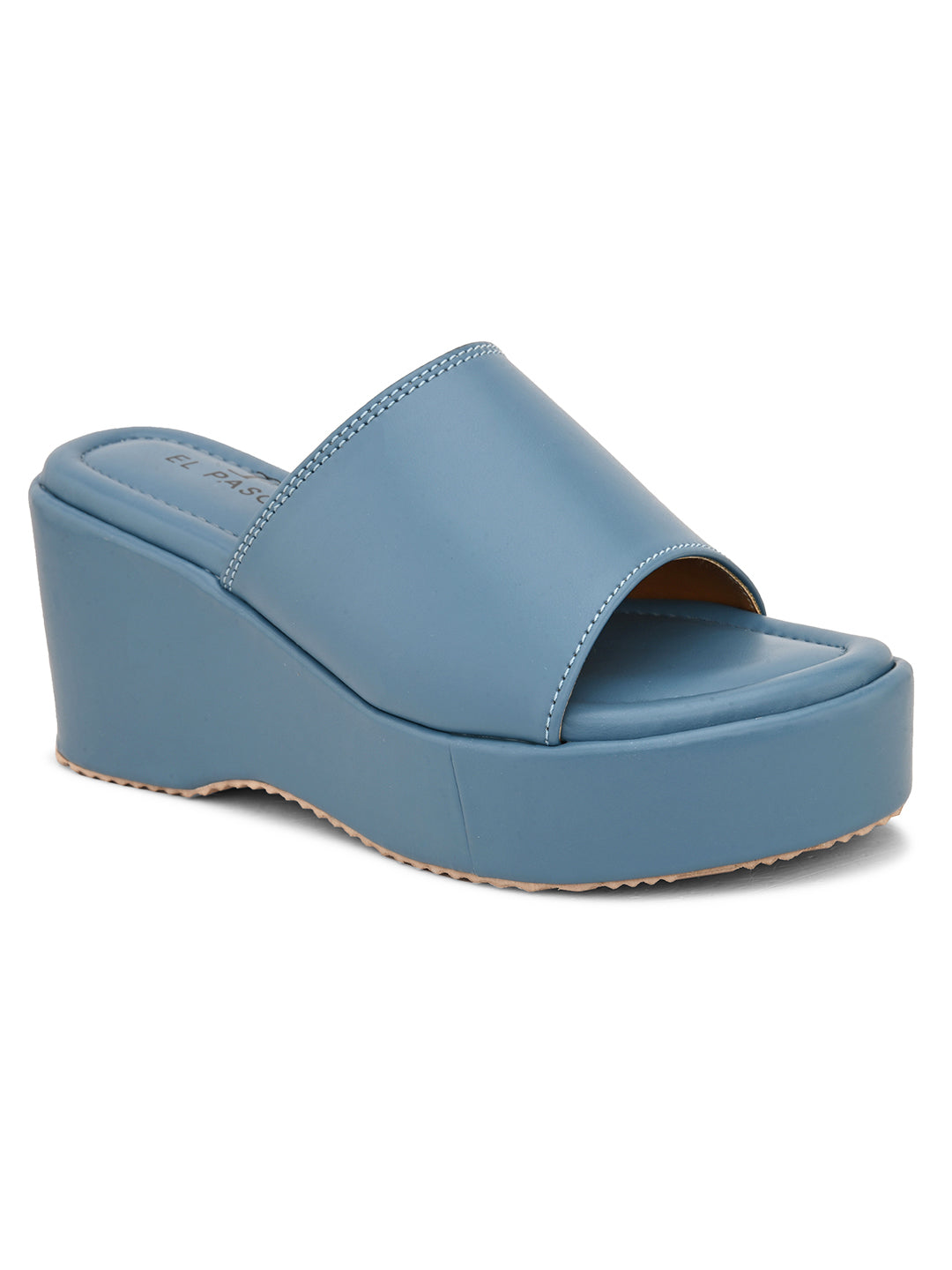 Blue Slip-On Heels For Women