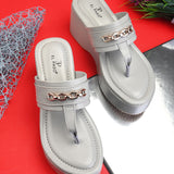 Grey Slip-On Platform Heels For Women