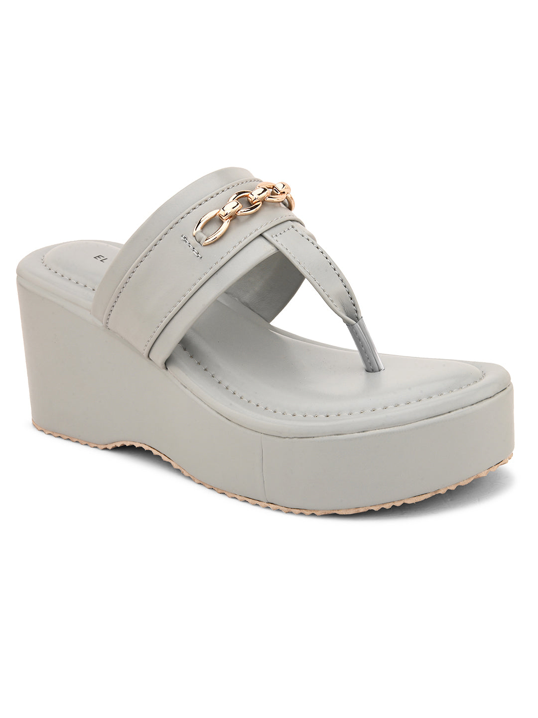 Grey Slip-On Platform Heels For Women