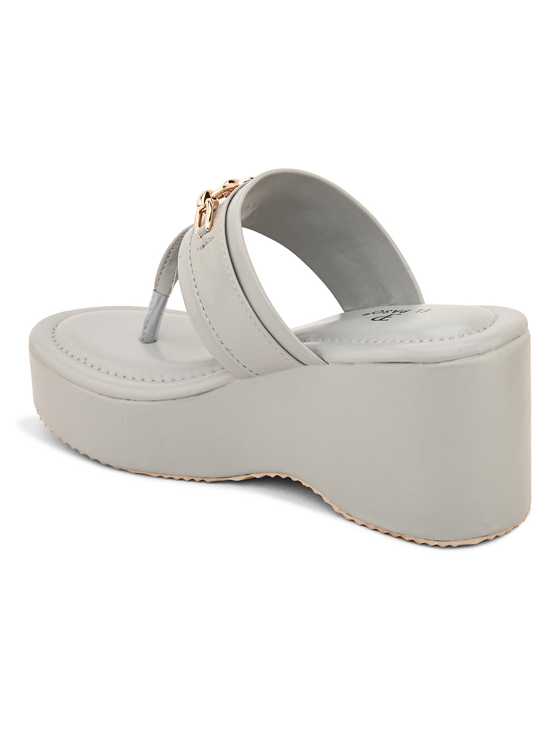 Grey Slip-On Platform Heels For Women