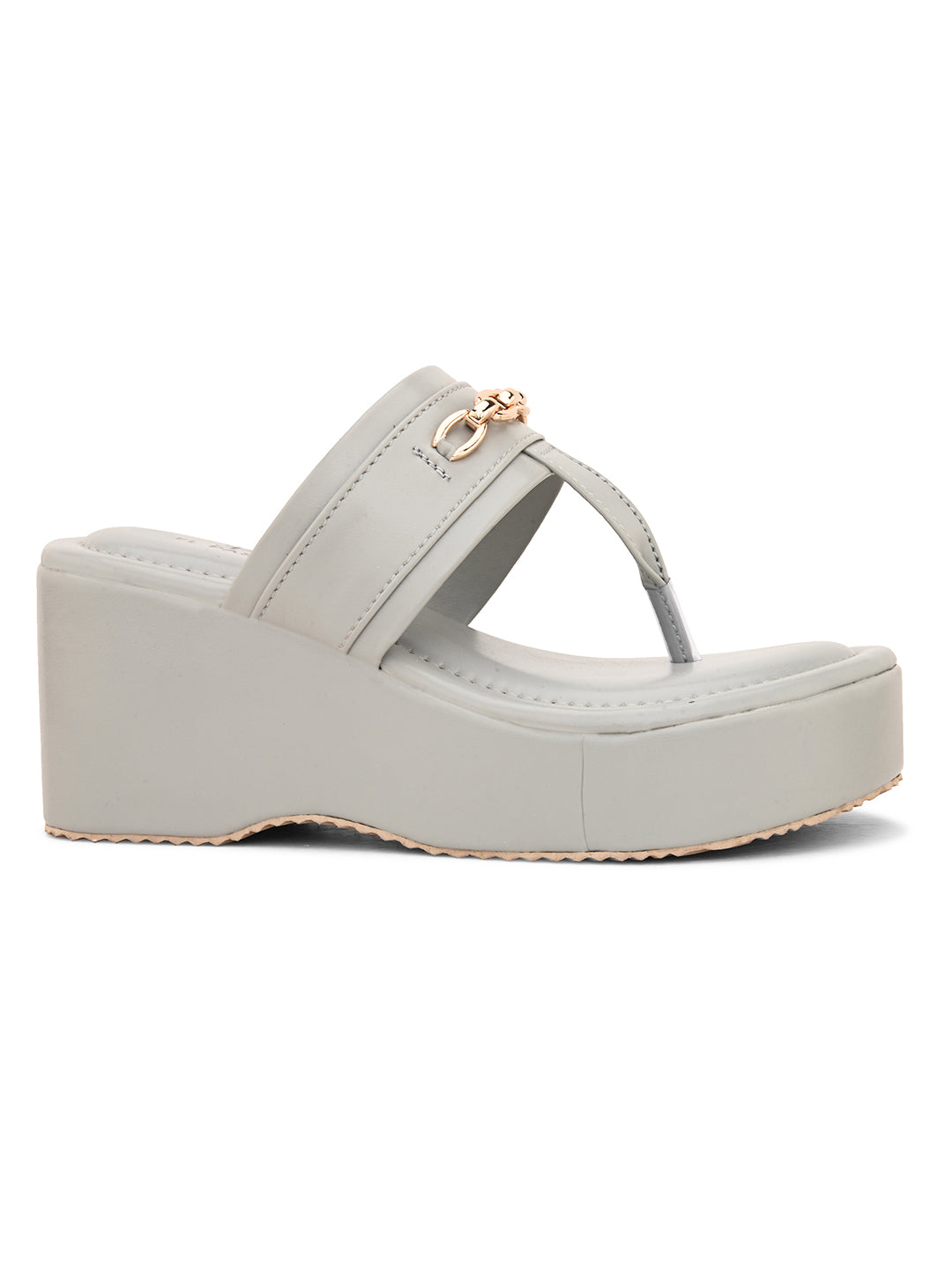 Grey Slip-On Platform Heels For Women