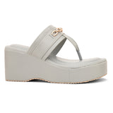 Grey Slip-On Platform Heels For Women