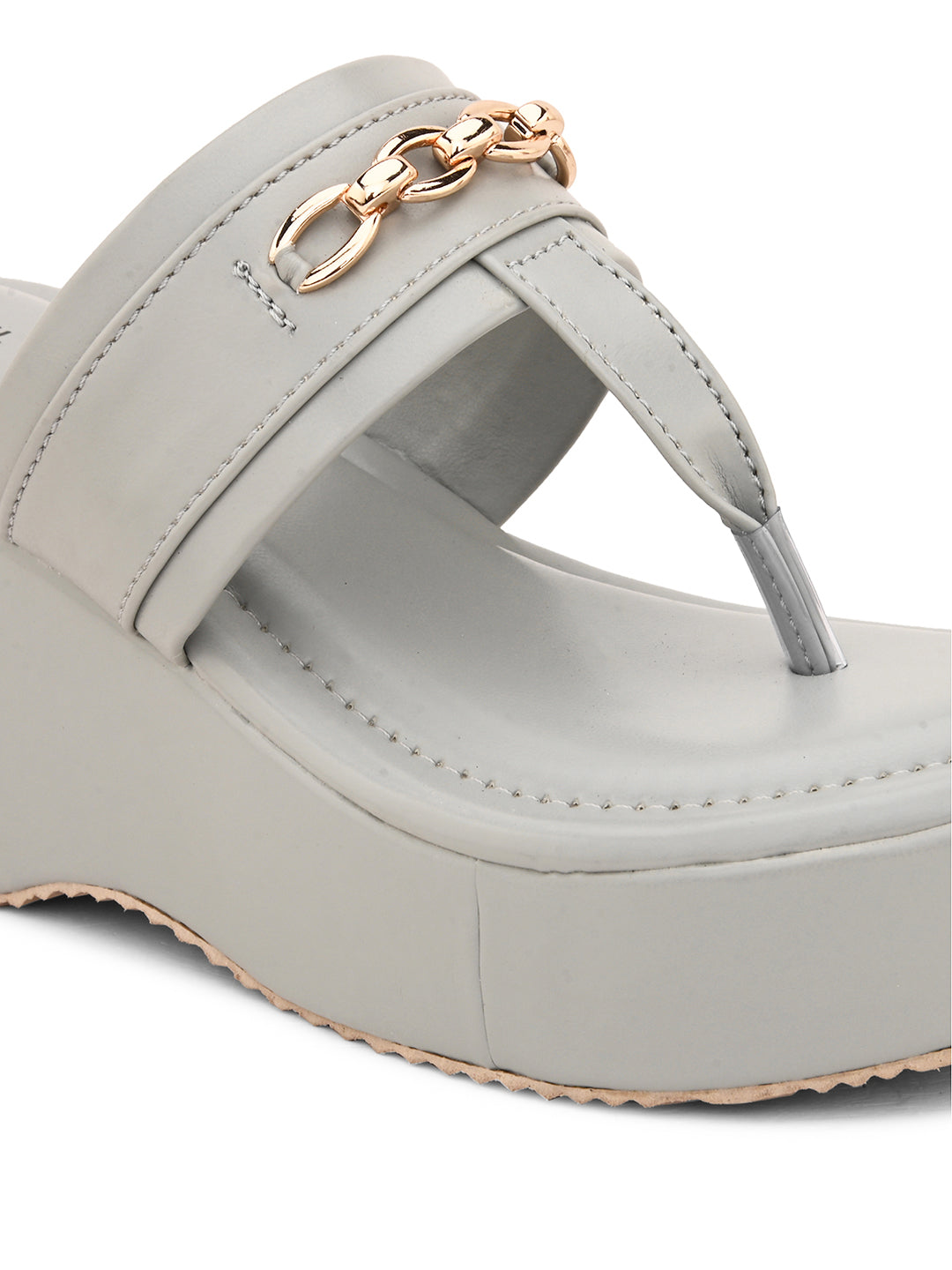 Grey Slip-On Platform Heels For Women
