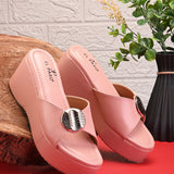 Baby Pink Slip-On Wedge Heels For Women
