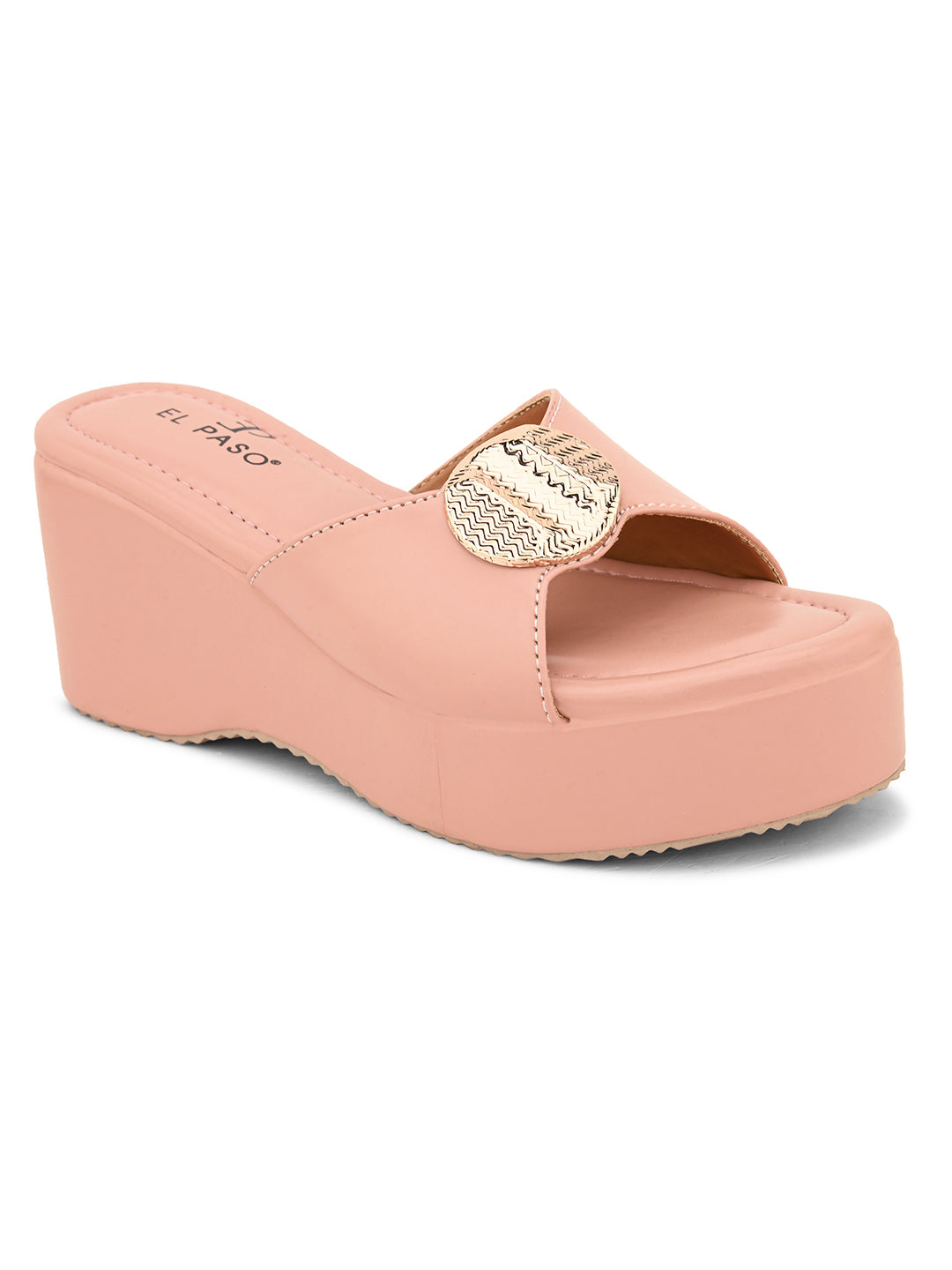 Baby Pink Slip-On Wedge Heels For Women