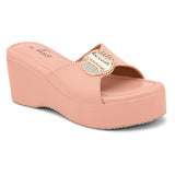 Baby Pink Slip-On Wedge Heels For Women