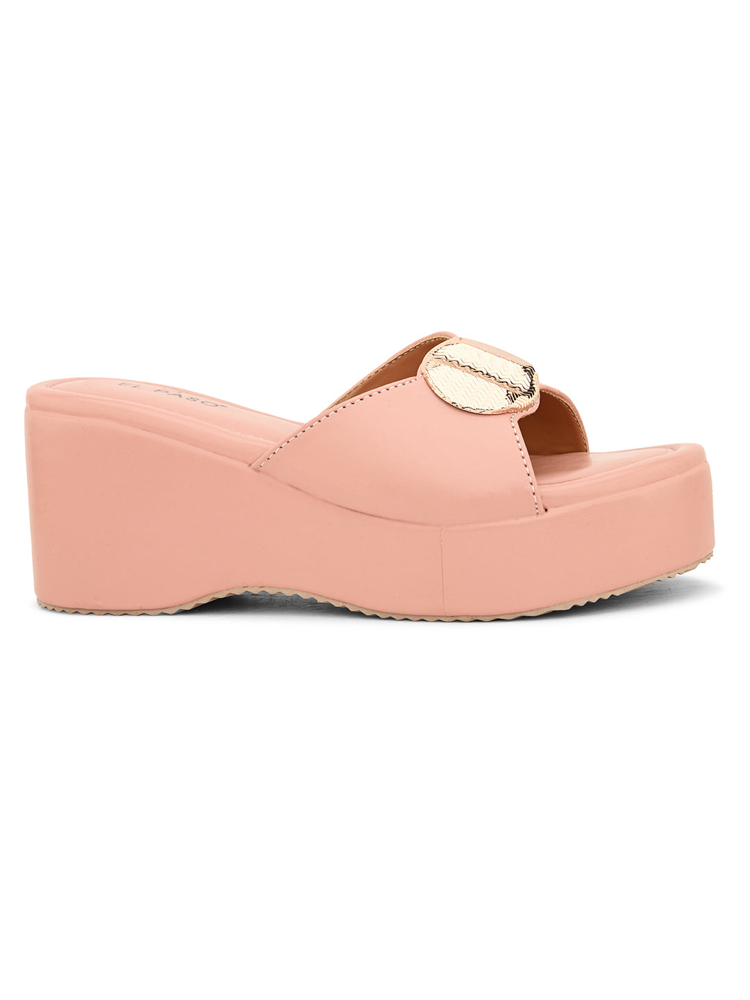 Baby Pink Slip-On Wedge Heels For Women