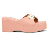 Baby Pink Slip-On Wedge Heels For Women