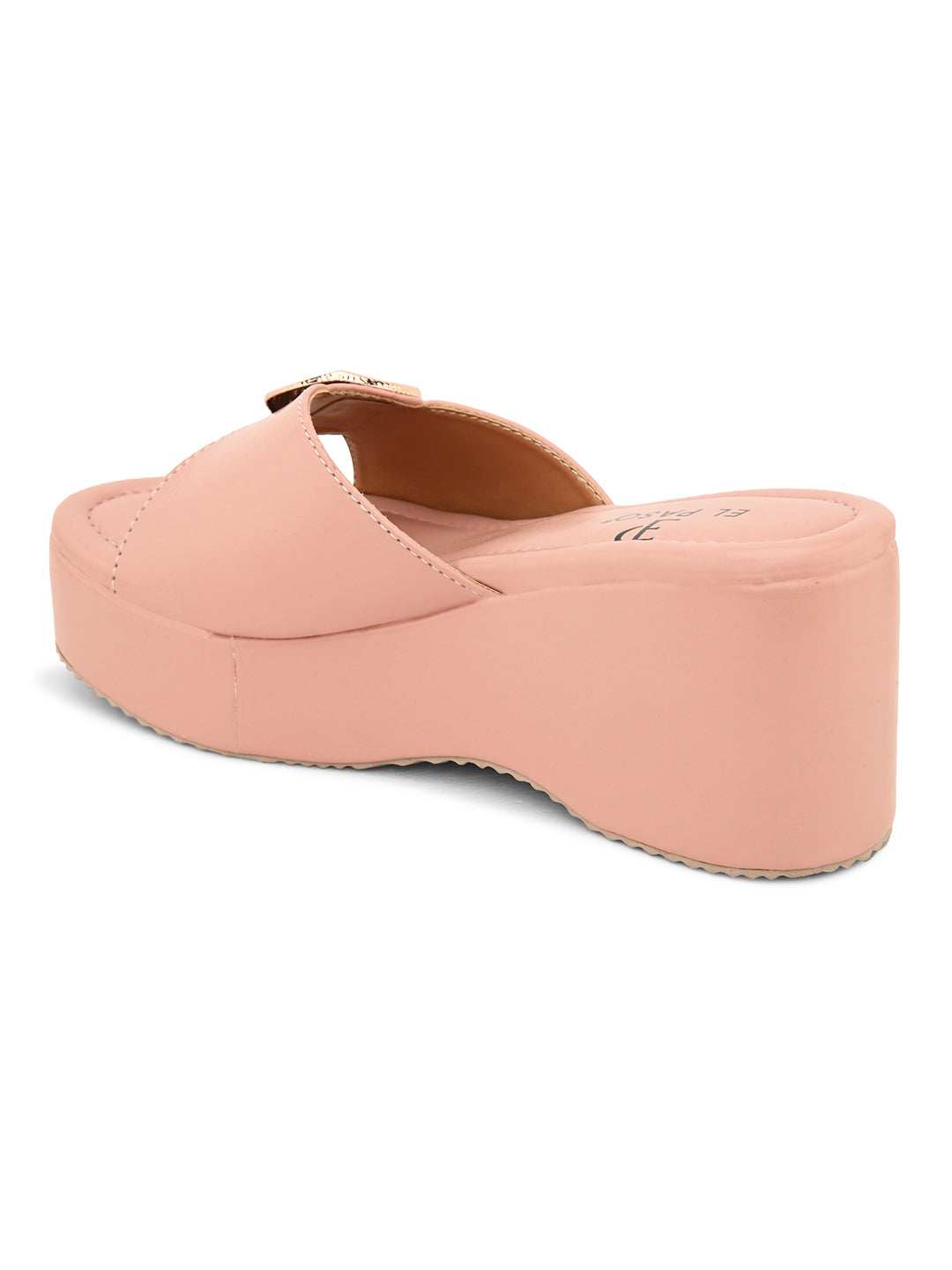 Baby Pink Slip-On Wedge Heels For Women