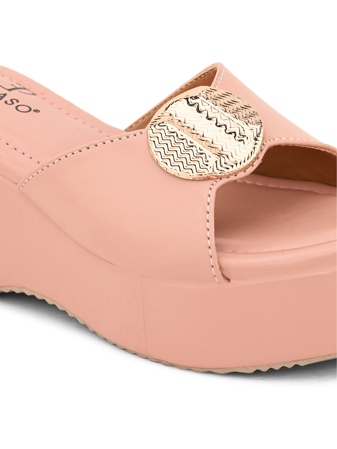 Baby Pink Slip-On Wedge Heels For Women