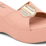 Baby Pink Slip-On Wedge Heels For Women