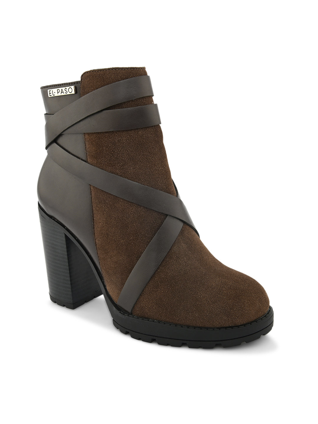 Brown Strap Ankle Length Boots For Women