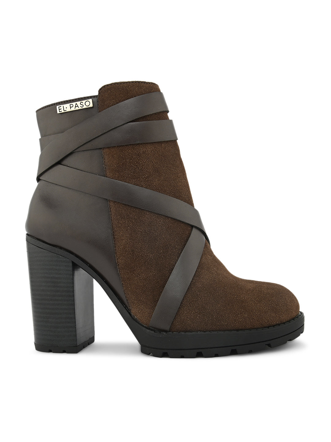 Brown Strap Ankle Length Boots For Women