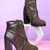 Brown Strap Ankle Length Boots For Women