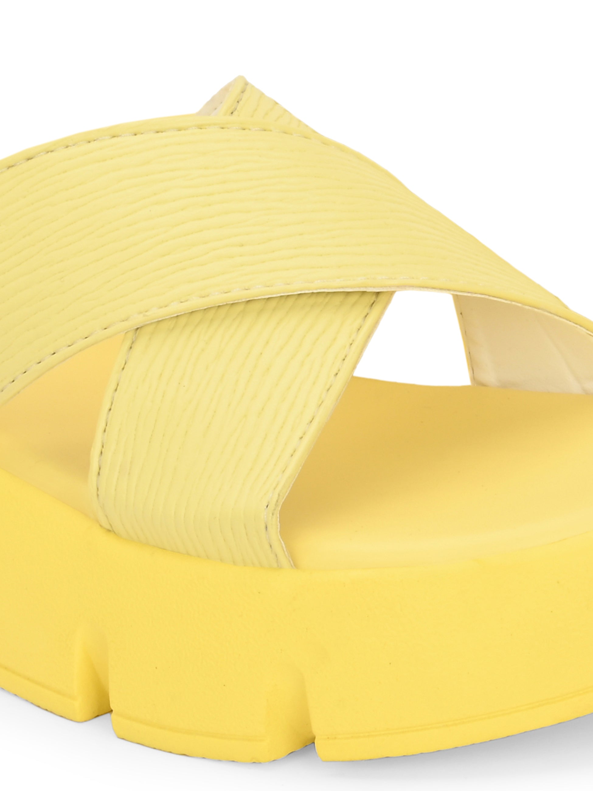 Yellow Women's casual flat heel criss cross sandal