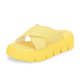 Yellow Women's casual flat heel criss cross sandal