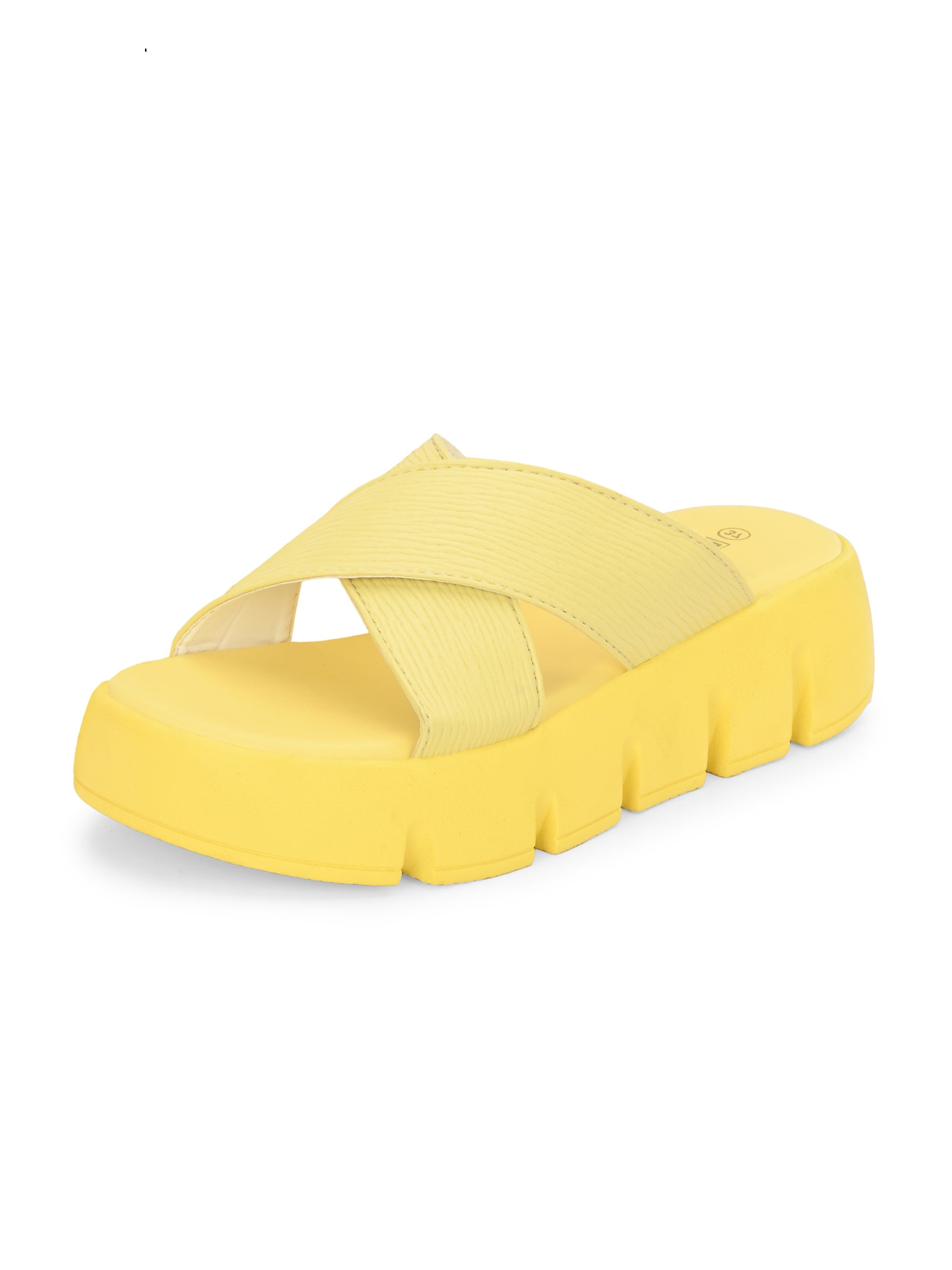 Yellow Women's casual flat heel criss cross sandal