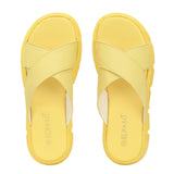 Yellow Women's casual flat heel criss cross sandal