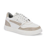 White & Beige Lace-Up Platform Heel Sneakers