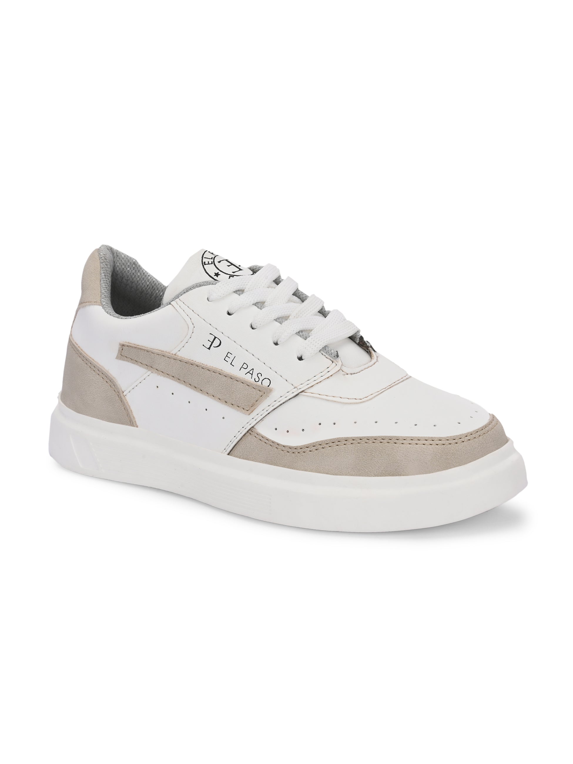 White & Beige Lace-Up Platform Heel Sneakers
