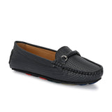 Black Textured Slip-On Loafers For Women