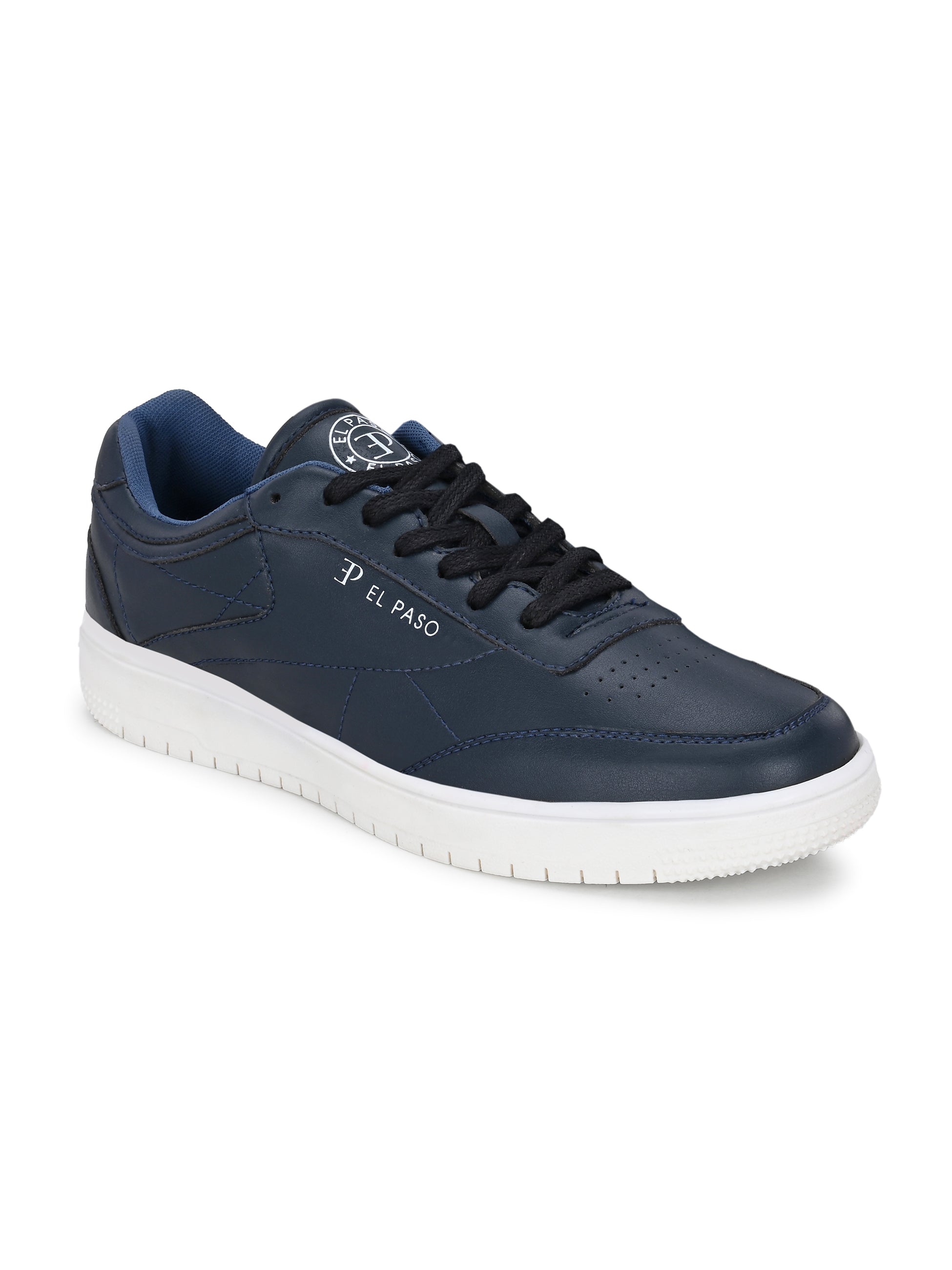 Navy Blue colour Men's casual lace-up sneakers with navy blue laces.