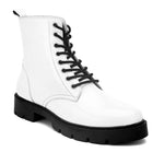 Shiny White Lace-Up Block Heel Boots