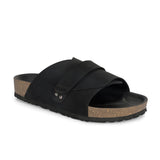 Black Men's casual flat heel strap sandal with slip-on closure