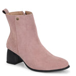 Light pink Suede ankle boots for women with a block heel and a sleek, minimalist design.