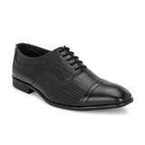 Men Textured Formal Oxford in black with a lace-up design, textured pattern, and smooth toe cap.