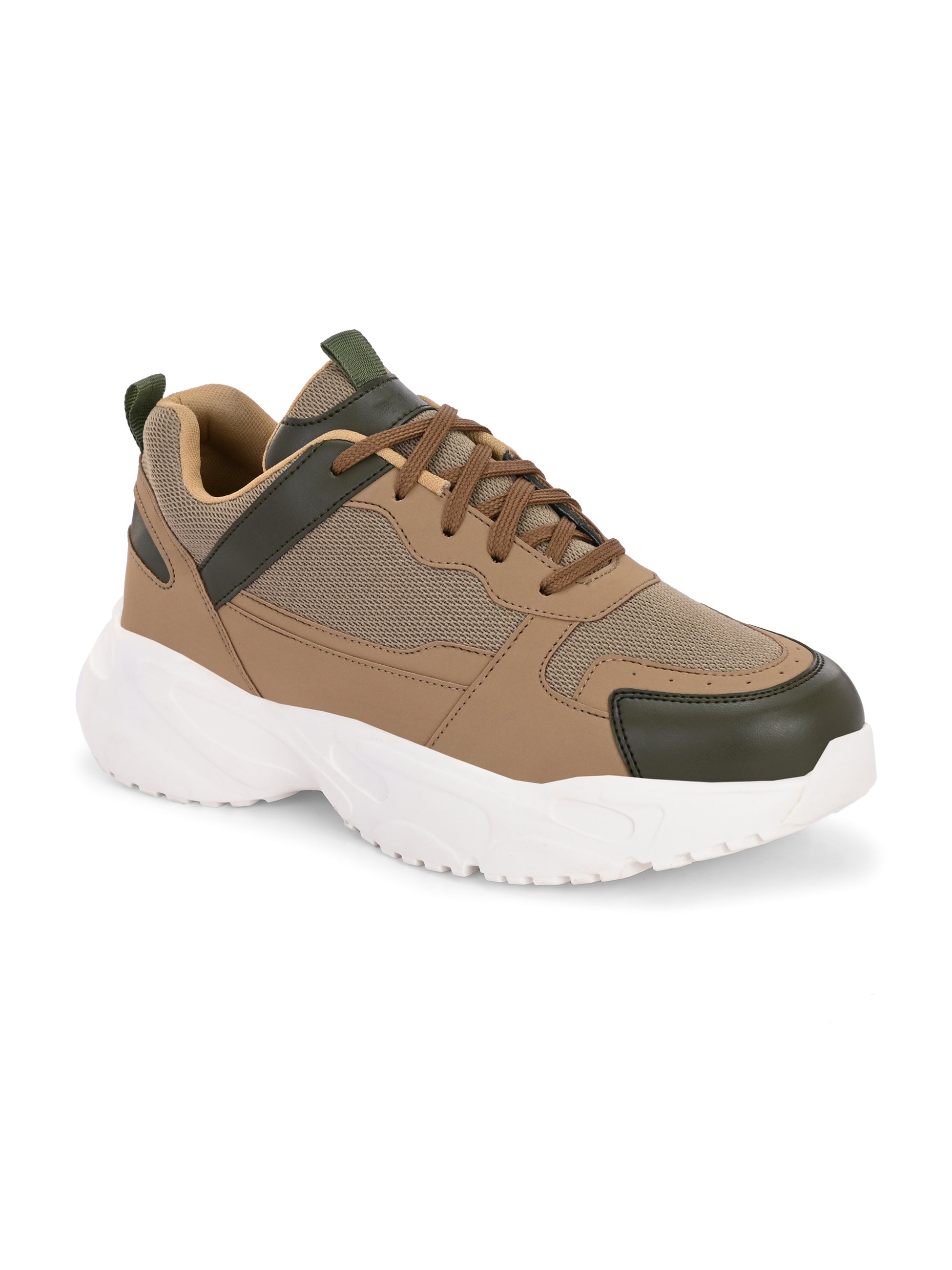 Men Beige Faux Leather Casual lace-up Sneakers