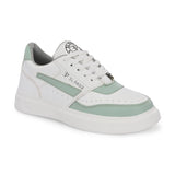 White & Green Lace-Up Platform Heel Sneakers
