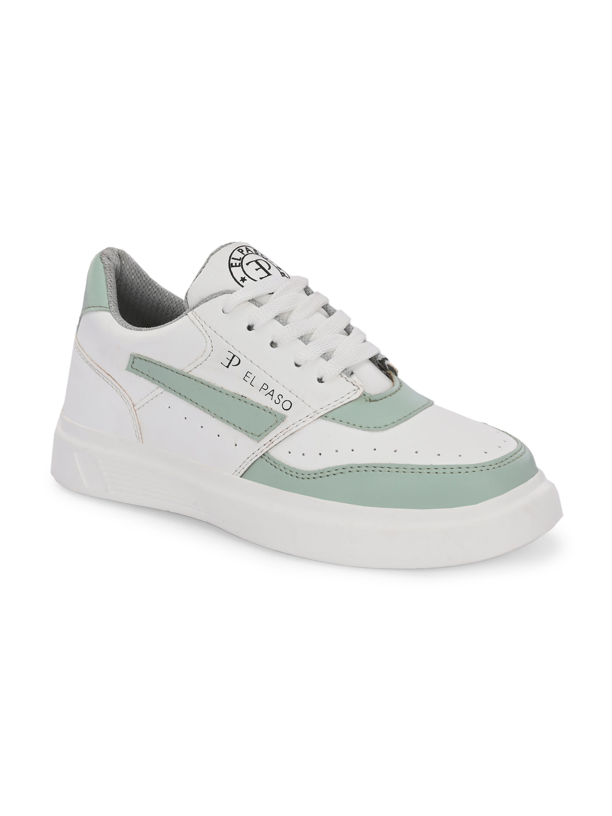 White & Green Lace-Up Platform Heel Sneakers