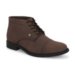 Brown Faux Leather Casual boot with cap toe, sleek design, metal eyelets, and a small brand logo near the ankle for men