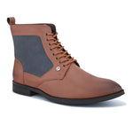 Brown and navy leather lace-up boots
