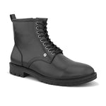 A Men's Ankle Length Block Heel boots with a side zipper, pull-tab at the back, and a low block heel.