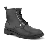 A Men's Ankle Length Block Heel boots with a side zipper, pull-tab at the back, and a low block heel.