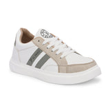 White & Beige Casual Lace-Up Platform Heel Sneakers
