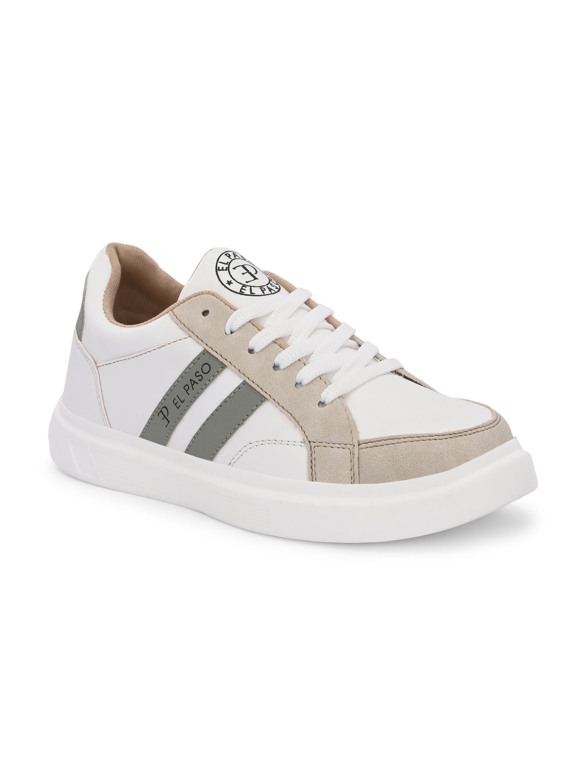White & Beige Casual Lace-Up Platform Heel Sneakers