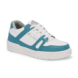 White & Blue Lace-Up Platform Heel Sneakers