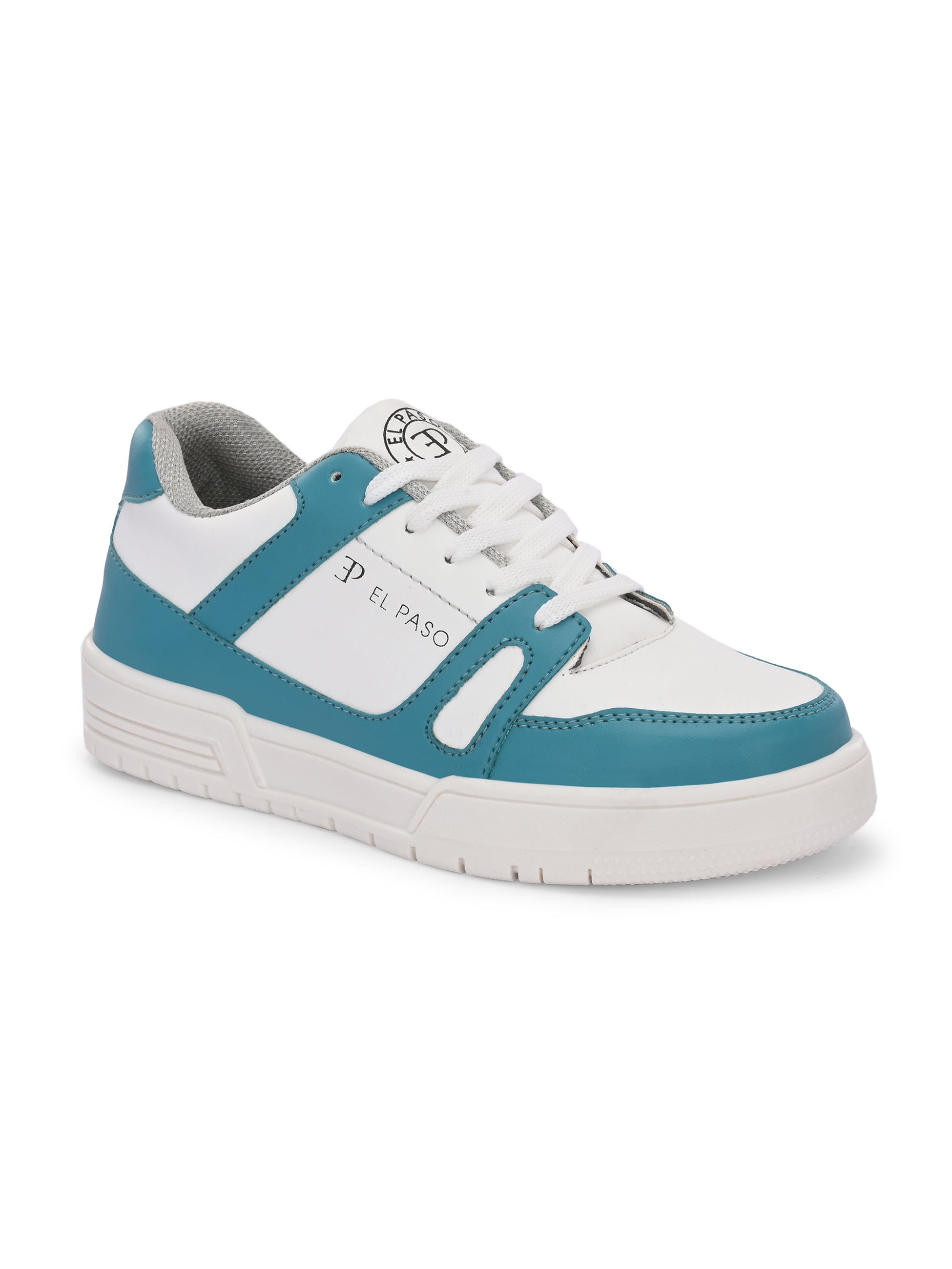White & Blue Lace-Up Platform Heel Sneakers