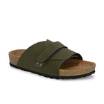 Olive Men's casual flat heel strap sandal with slip-on closure