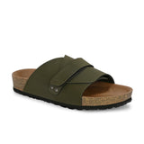 Olive Men's casual flat heel strap sandal with slip-on closure