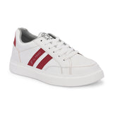White & Red Casual Lace-Up Platform Heel Sneakers