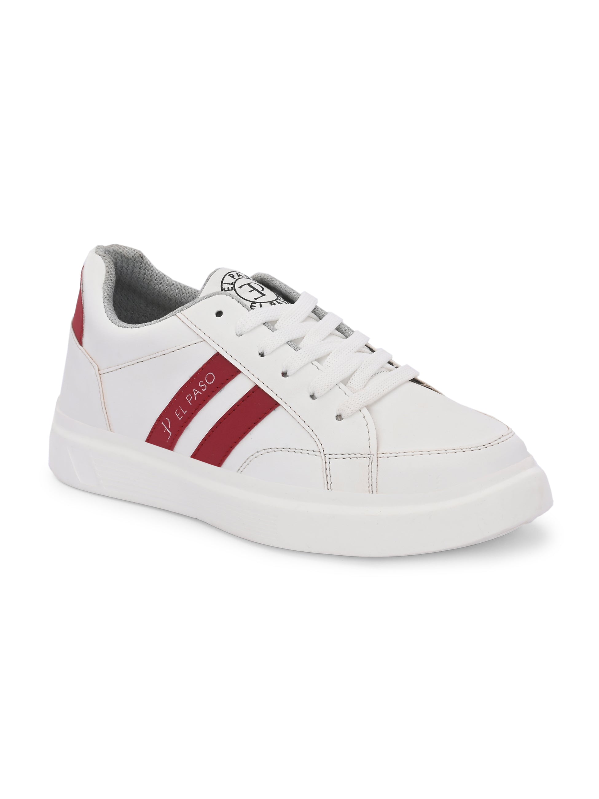 White & Red Casual Lace-Up Platform Heel Sneakers