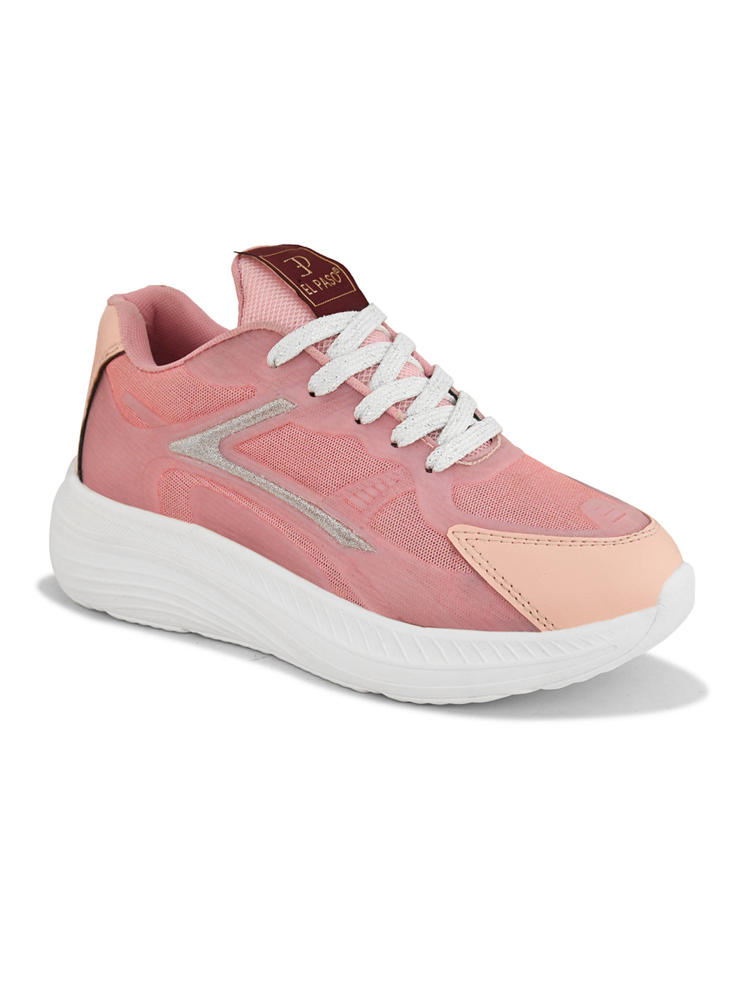 Solid Round Toe Sneakers for Women in pink and white with a simple, sleek design for a versatile and stylish look.