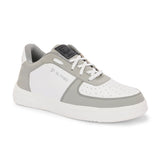 Men Solid Lace-Up Sneakers in white and grey with a sleek design and clean white sole, perfect for casual wear.