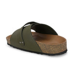 Olive Men's casual flat heel strap sandal with slip-on closure